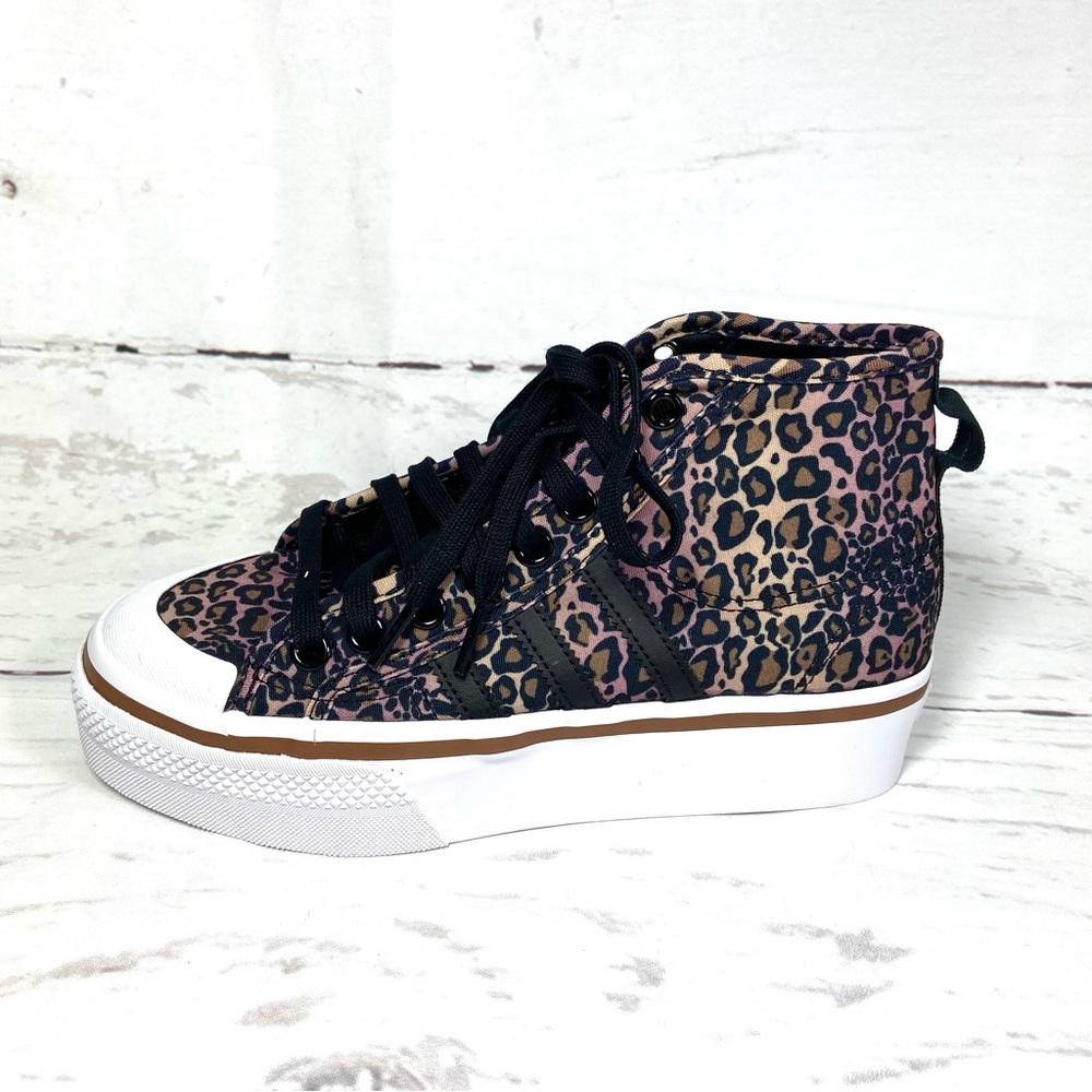 Adidas Nizza Platform Mid Shoes Women’s 8.5 Black/Brown Sneakers Leopard‎ Prints